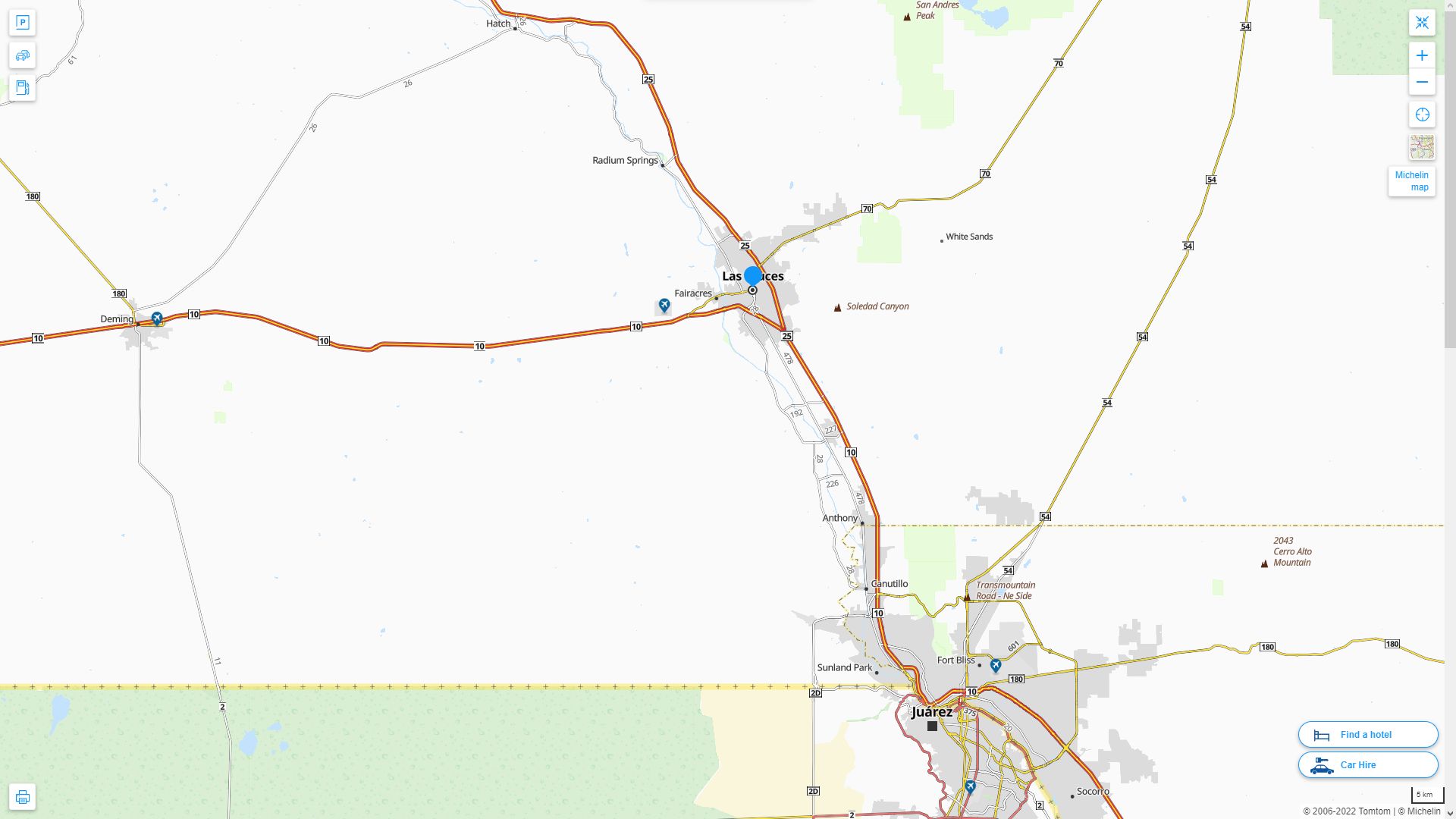 Las Cruces New Mexico Highway and Road Map